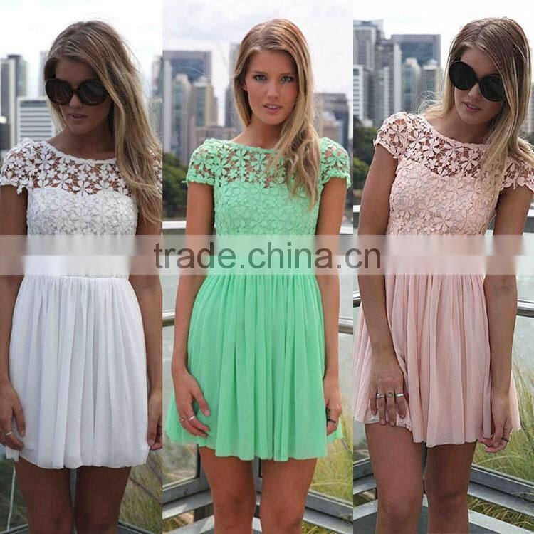 Women Clothing latest fashion dress design crochet lace causal sun dresses