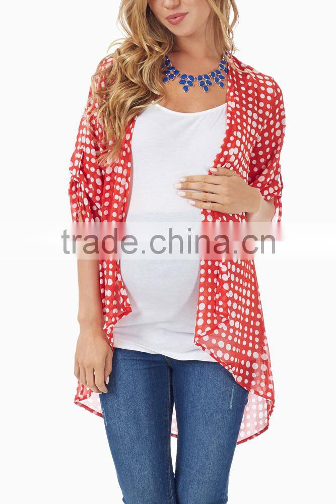 RED WHITE POLKA DOT 3/4 SLEEVE CHIFFON MATERNITY CARDIGAN
