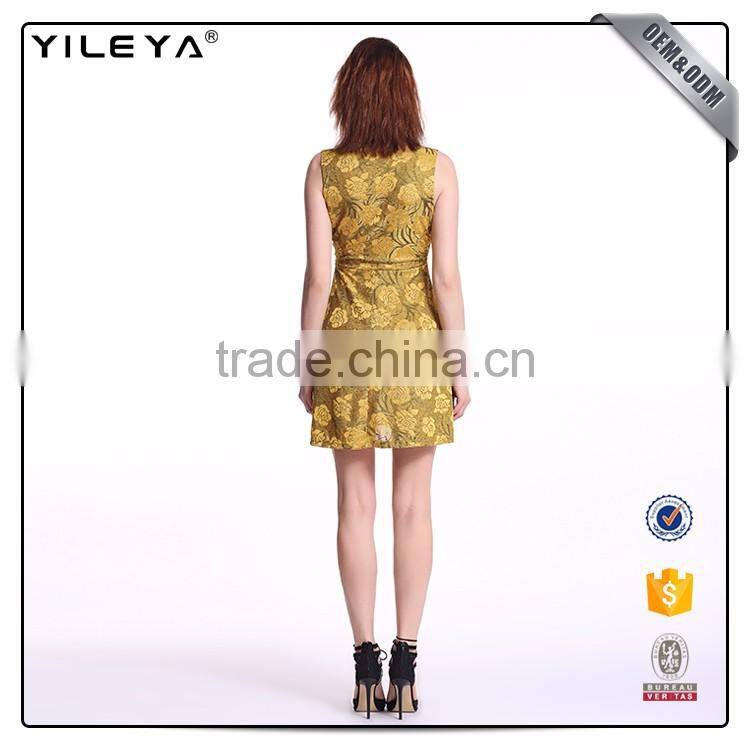 Odm Services Pleated V Neck Sleeveless Dress Flower Slim Waist