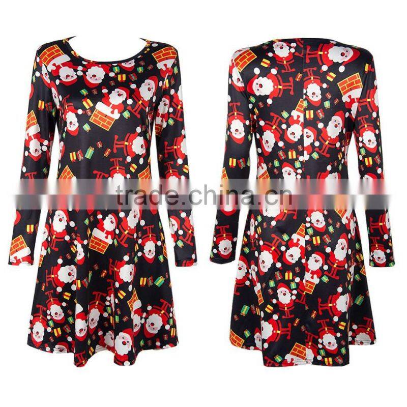 Women's long sleeve snow and snowman Christmas full printing dress shirt clothes