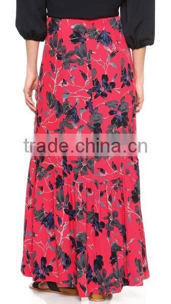 2016 designed for fashion women trumpet hem printed slit skirt ladies'maxi skirt OEM