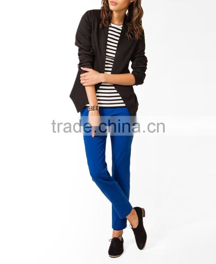 Collarless Faux Leather Blazer