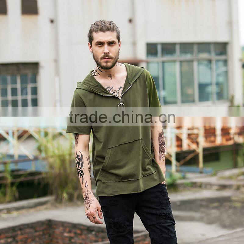 Cotton Short sleeve hoodie Army greem t shirt men for resale