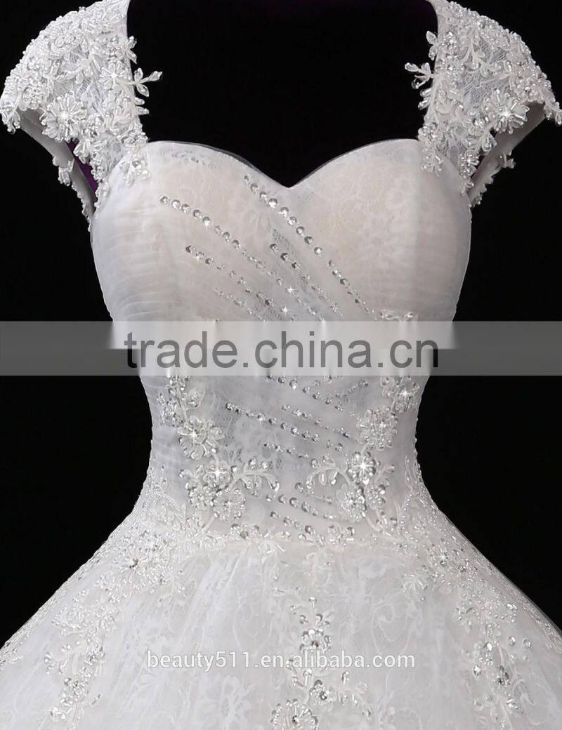 2017 new design real picture ball gown wedding dress for fat women Classic Appliques Sequin Wedding Dress F11601