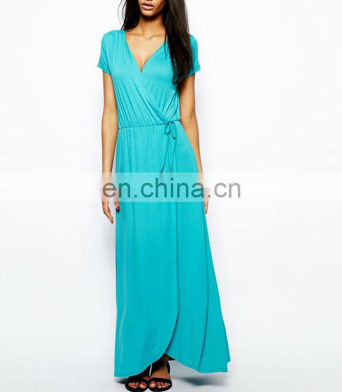 CHEFON Wrap Front blue maxi dress
