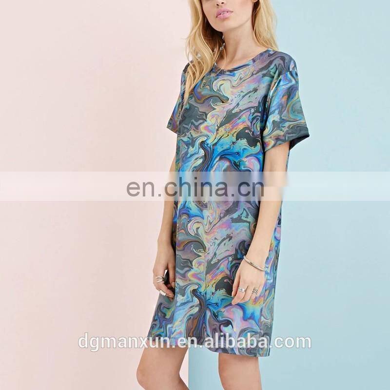 High End Short Sleevees Long Tops Beautiful Color Women Short Dress 2016