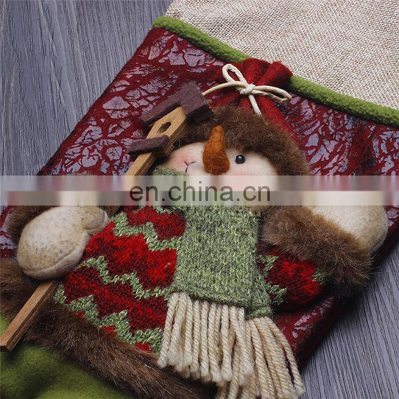 43CM Large 3D Green and Red High Quality Home Decoration Gift Christmas Stockings with Christmas Grass - Snowman