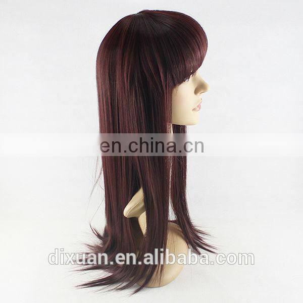 girls wig oblique long straight hair fluffy bangs high temperature wire wig
