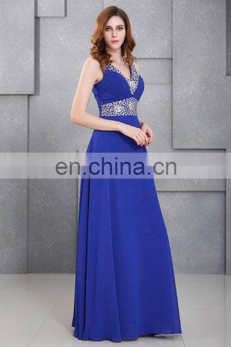 Grace Karin Womens Sleeveless Beaded Blue Party Gowns Chiffon Long Evening Dress CL4410