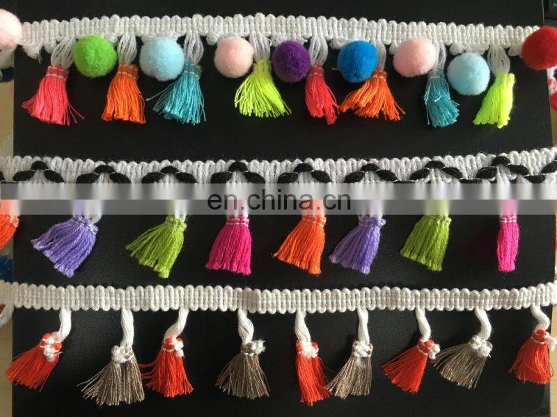 China 2017colorful tape sewing with fringe/tassel yards wholesale pom pom trim