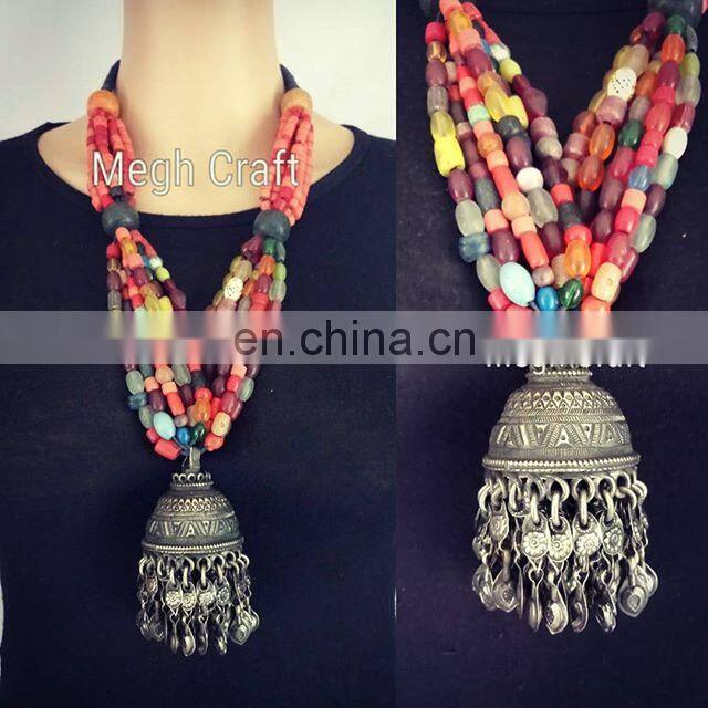 Belly Dance Costume 1960s Ethnic Statement Necklace Vintage Style Kuchi Necklace - Afghan Bib Tribal Jhummer Necklace set