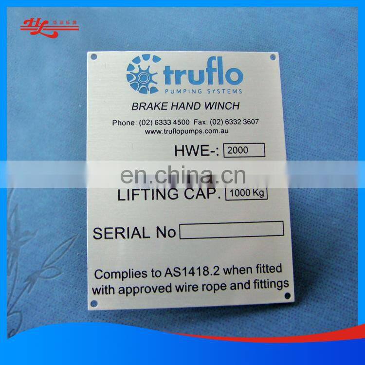 OEM etching and printing metal nameplate for industrial