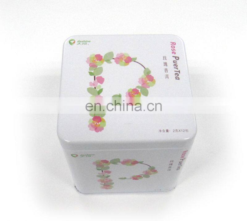 Popular square flush tin box for Puer tea