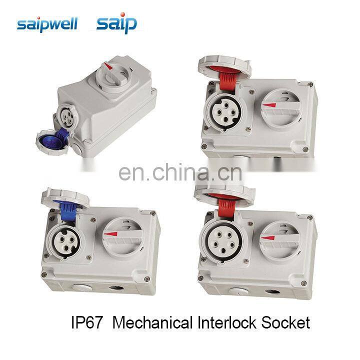 3 pins , 16A , 230VAC , IP44 electrical socket with switches and mechanical interlock