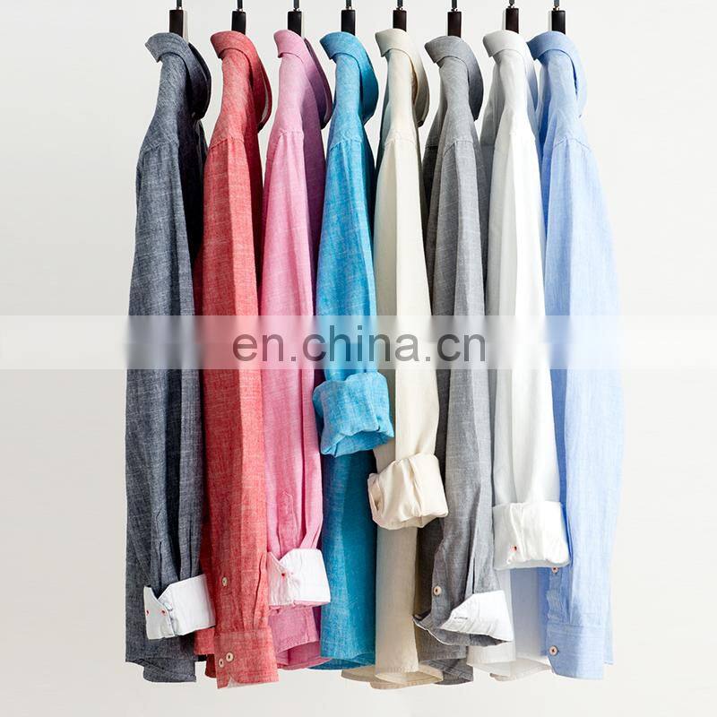 OEM Wholesale Mens long sleeve plus size heather colors linen casual shirts