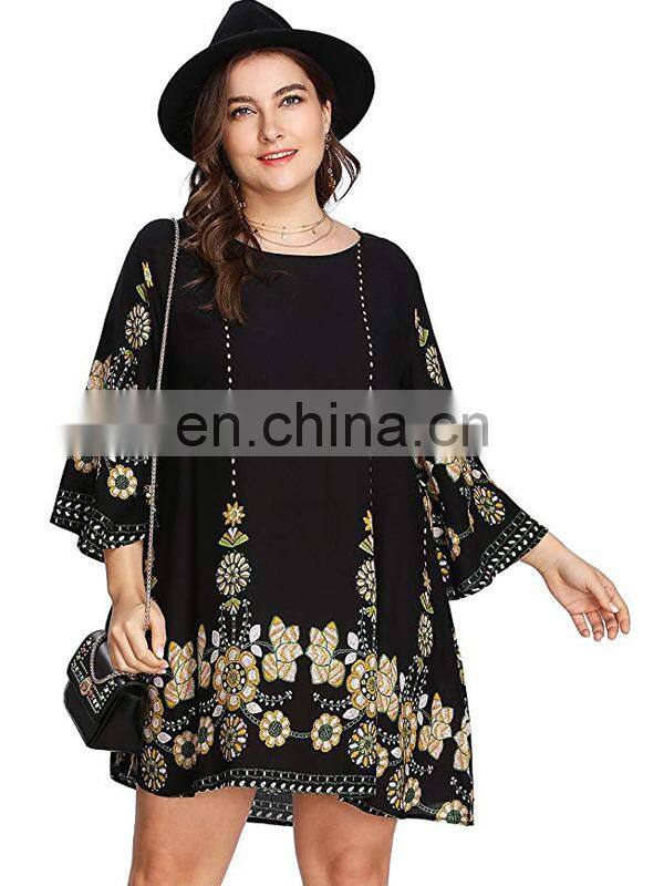 plus size clothes women bohemian style print floral clothing beach casual dress