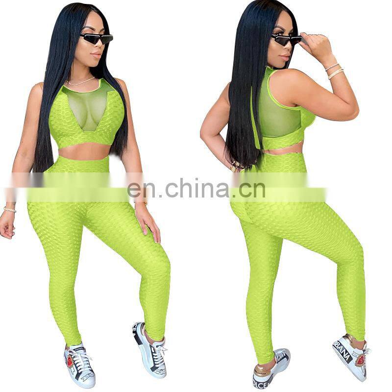 Clothing wholesale custom skinny see-through sexy sleeveless yoga sports suit fashion trend vest trousers suit