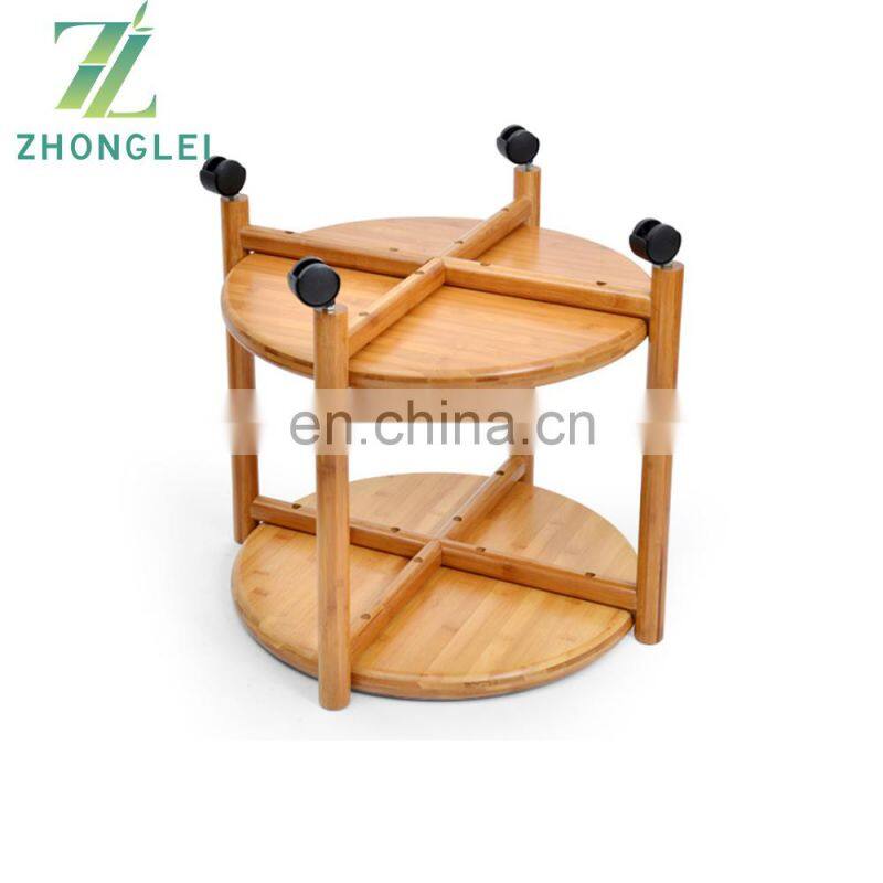 Bamboo Small Tea Table Coffee Table with Wheels for Living Room