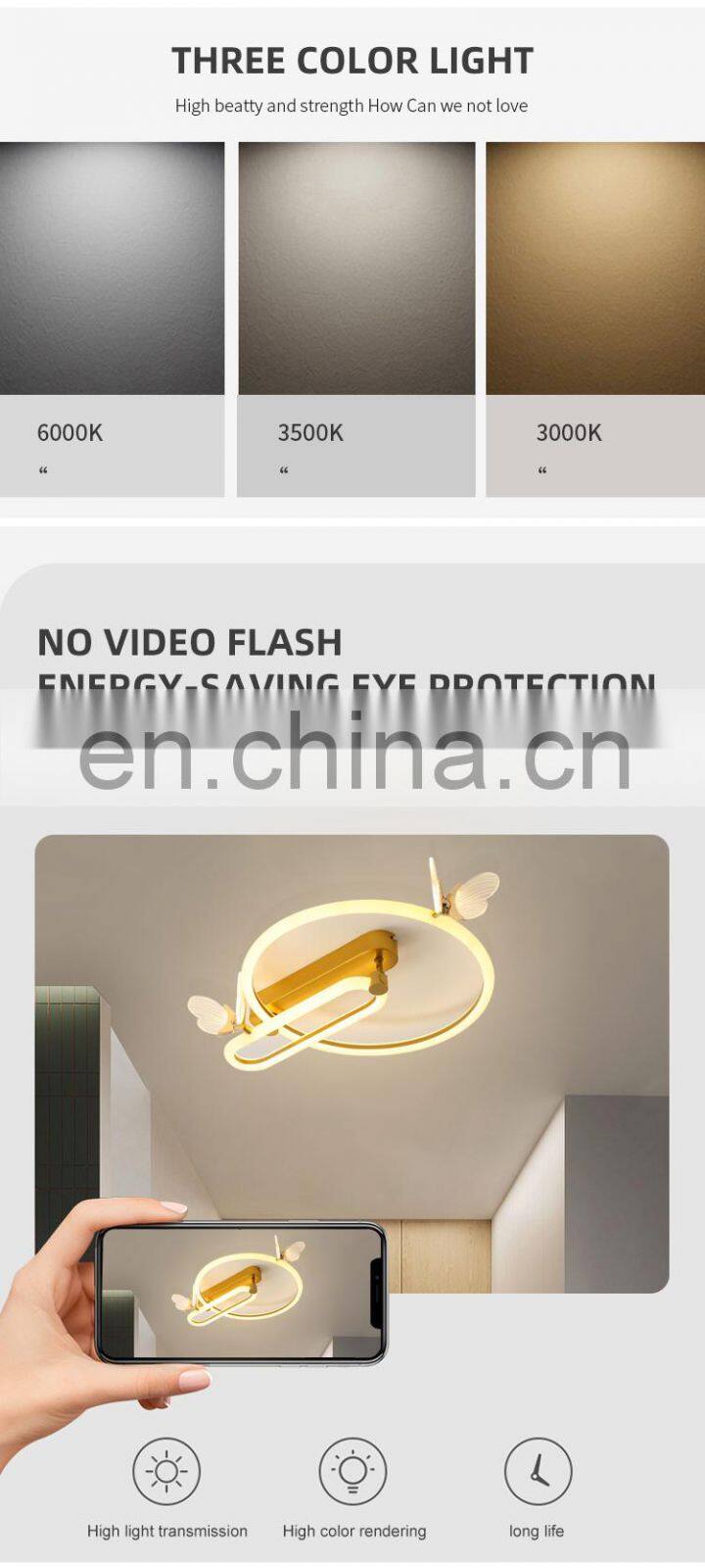 New Product Decoration Acrylic Indoor Black Gold White Contemporary LED Corridor Ceiling Light