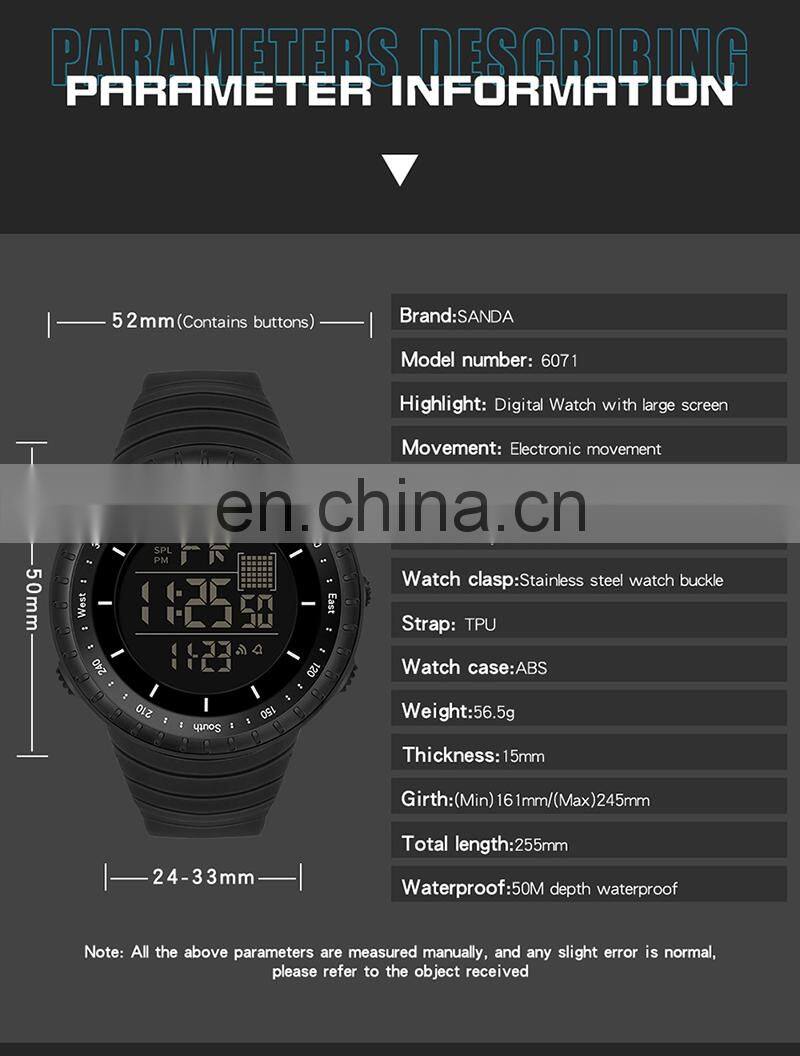 Sanda 6071 Outdoor Sports Watches Digital Male Chronograph Water Resistant Clock Watch Men