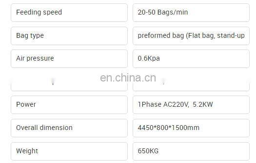 Preformed bag automatic bread cake biscuit filling sealing packing machine