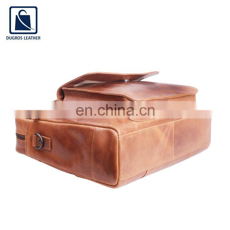 Vintage Style Attractive Pattern Cotton Lining Material Genuine Leather Laptop Bag for Sale