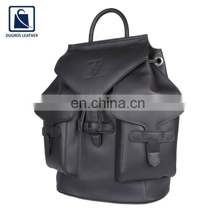 Custom Made Flap Closure Type Latest Fashion Style All Season Used High Black Fittings Genuine Leather Backpack for Sale