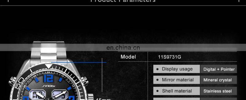 SINOBI Fashion Luxury Men Sports Digital Watch S9731G Online Dual Watch Waterproof Quartz Watches Jam Tangan Pria