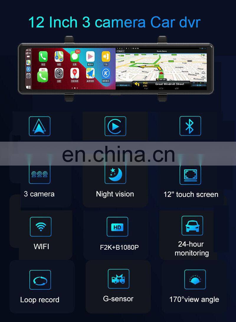 12Inch 4G Car DVR Mirror Android Dashcam WiFi GPS Navigation Dashboard Camera Driving Recorder 1080P Rear View Mirorr Backup Cam
