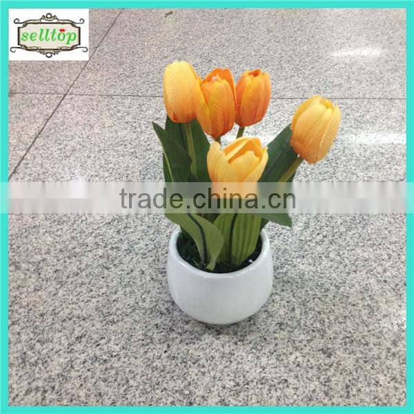 20cm 9 heads silk tulip with wooden pot artificial flower bonsai