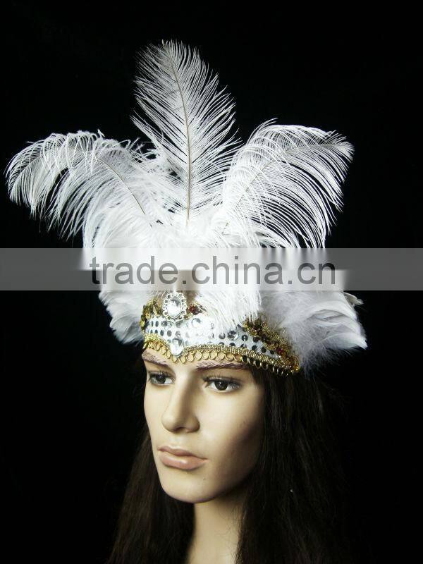 Fancy White Feather Carnival Princess headdress Carnival feather headband Indian Headdress for sale