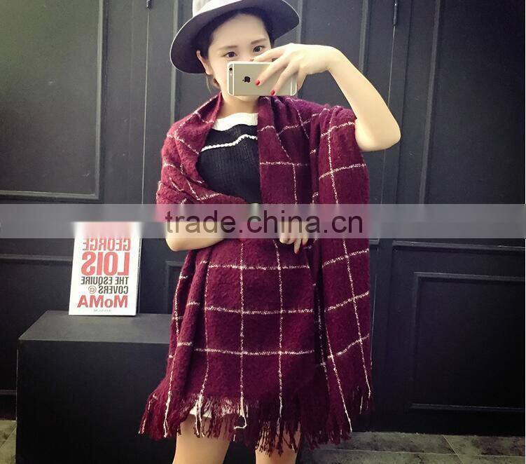 New Style Winter Ladies Fashion Tassel Woven Wool Plaid Shawl