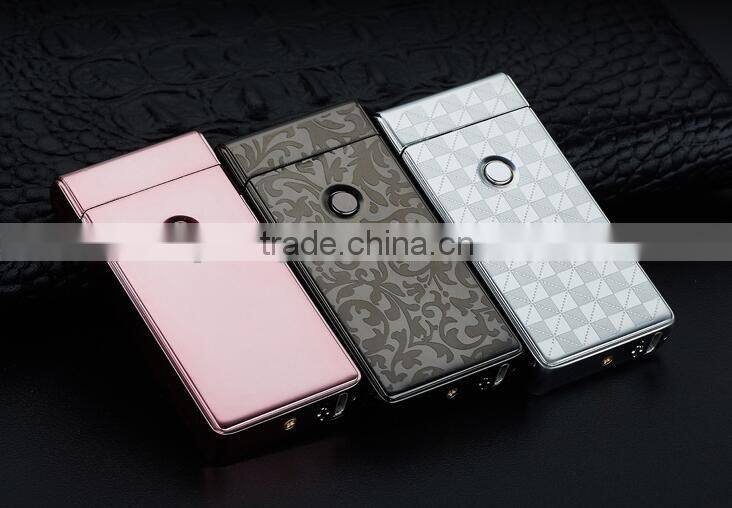 Fashion Double Pulse Arc Metal Ultra-Thin USB Lighter Creative Charging Electronic Cigarette Lighters Gift Box