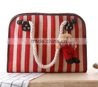 Ladies fashion blue stripe beach straw bag