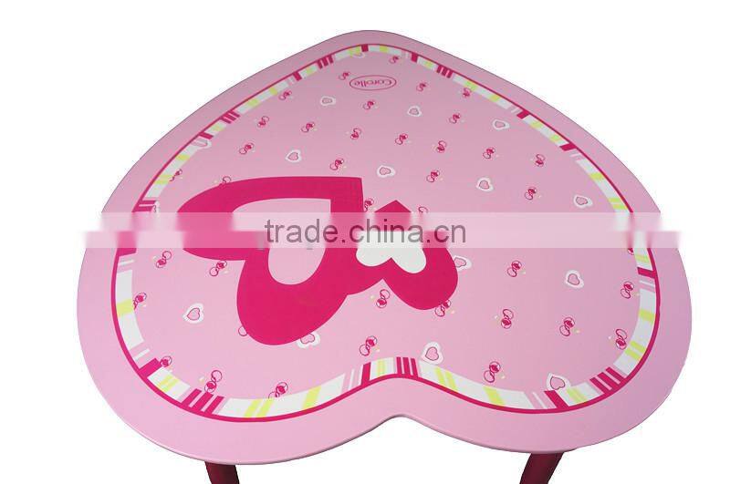 pink heart-shaped wooden kids dinning table