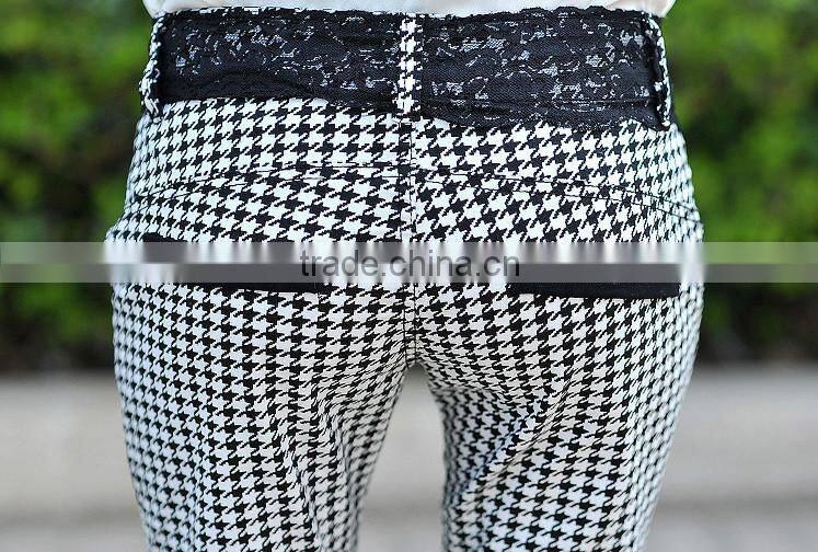 OEM Fashion Four Pockets Women's Check Pants Trousers