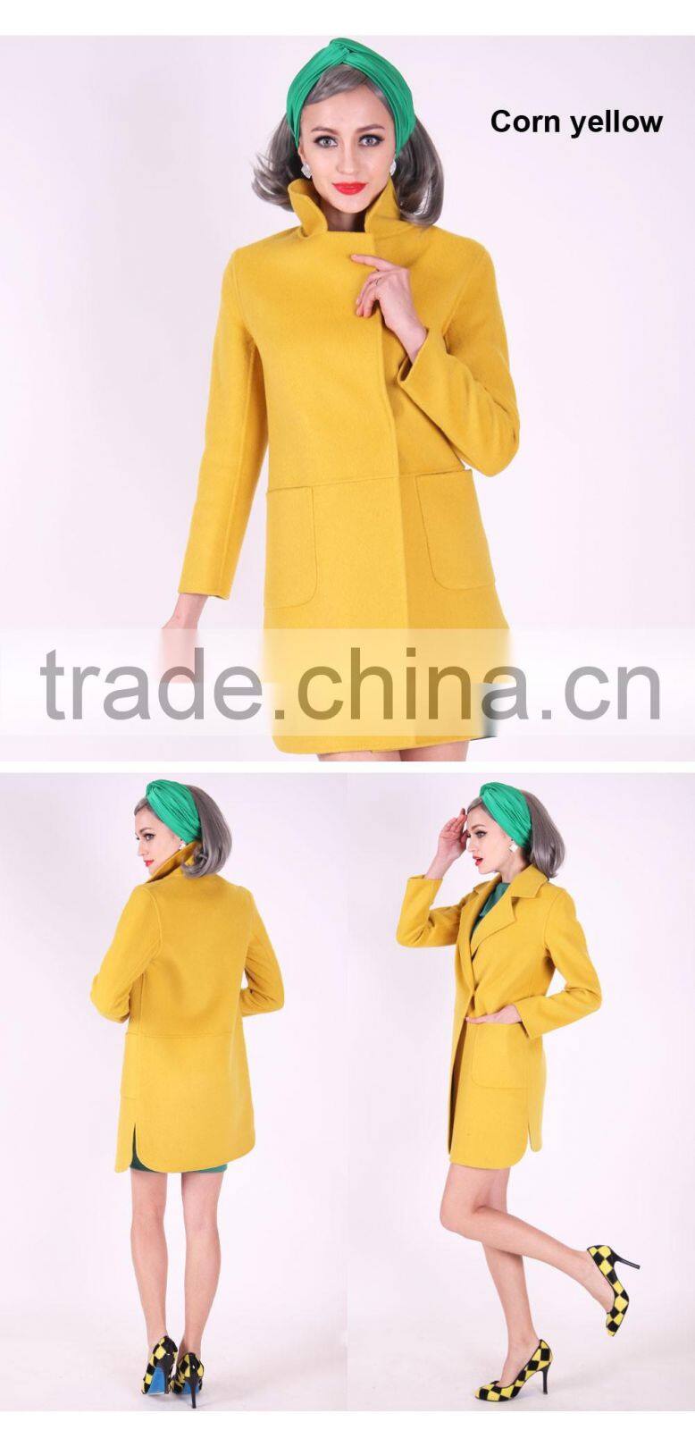 2016 Fashion Spring Wholesale Clothing Medium Length Slim Fit Wool Women Trench Coat