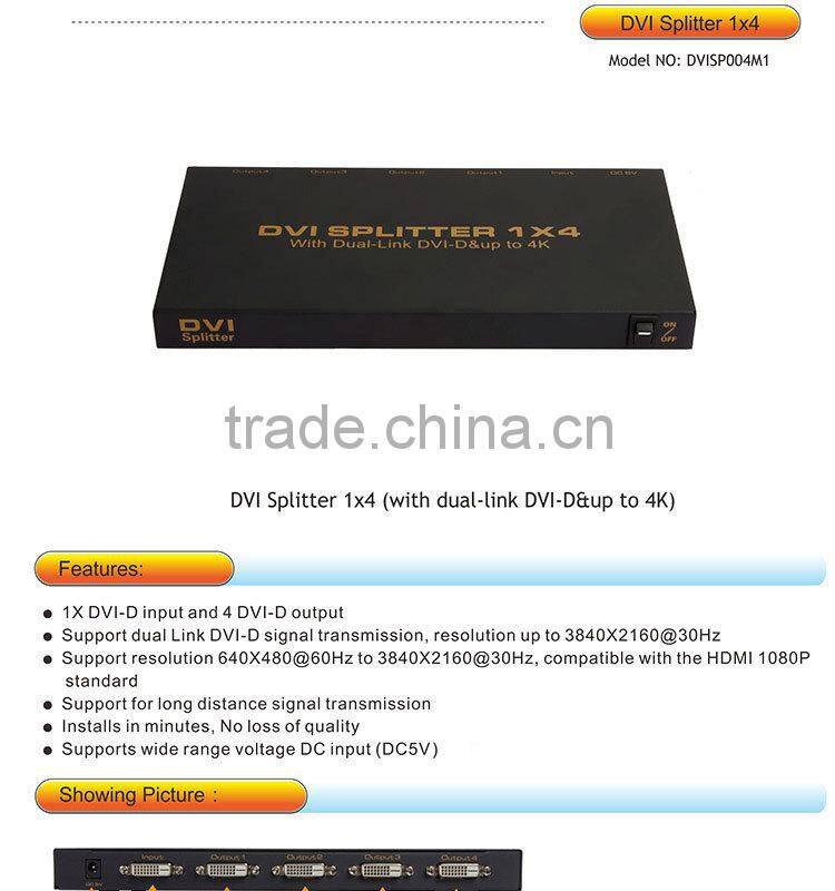 DVI Splitter 1 in 4 out with Dual-link DVI-D and UP to 4K