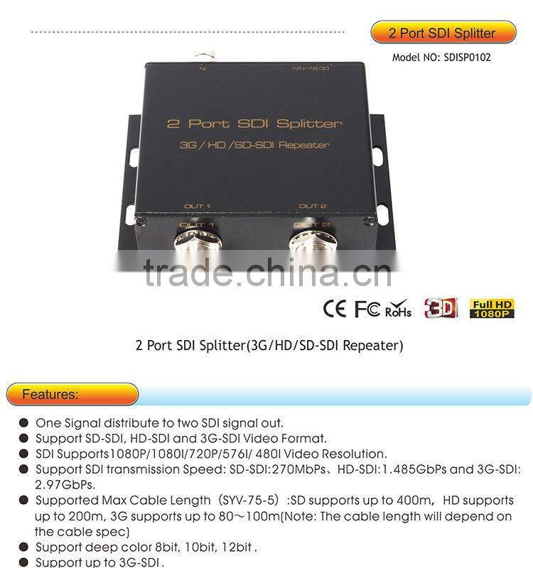 Hot ! SDI splitter 1x2 with 3G / HD/ SD SDI TO Repeater