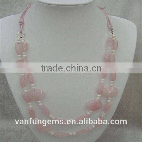 Madagasca rose quartz rectangle freeform necklace