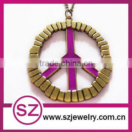 Antique night owl necklace enameled brass pendant necklace