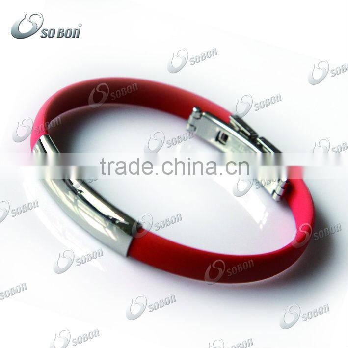 Fitness sport health energy care silicone bracelet with metal plate engraved logo