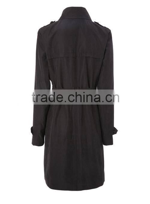 black double breasted women long windbreaker, updated classic staple ,everyday or evening wardrobe trench coat
