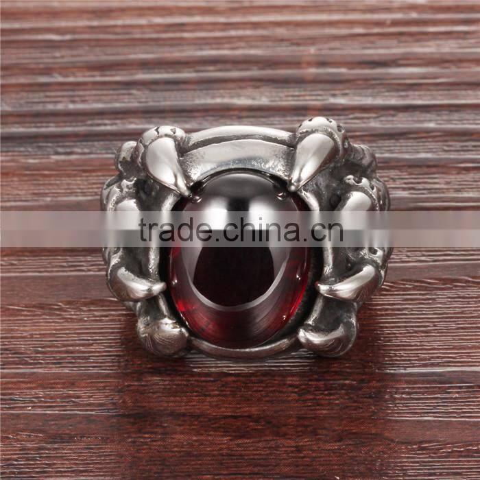 fashionable trend claw stainless steel jewelry cubic zirconia zircon ring for men