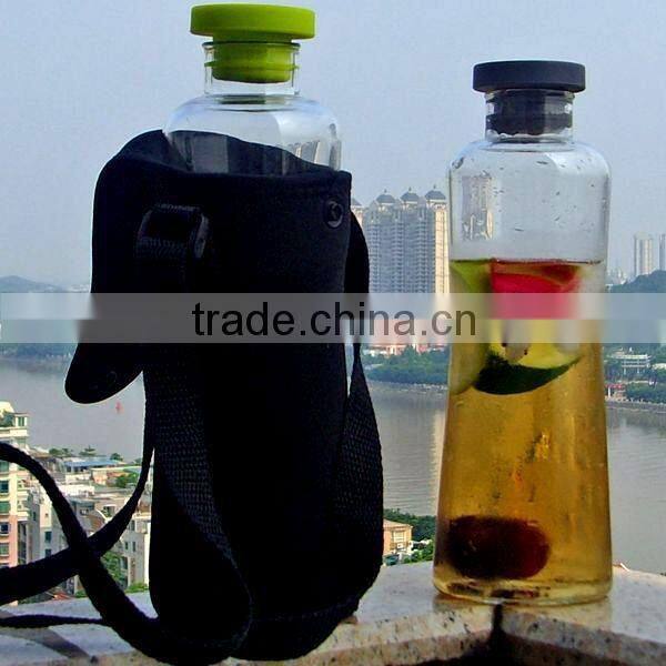 wide top opening silicone lid pyrex glass drinking bottle