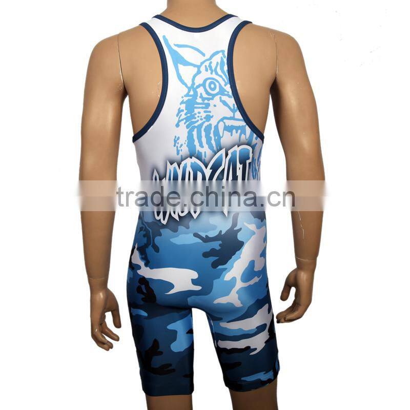 Wholesale fashion club new sublimated camo wrestling singlets for men