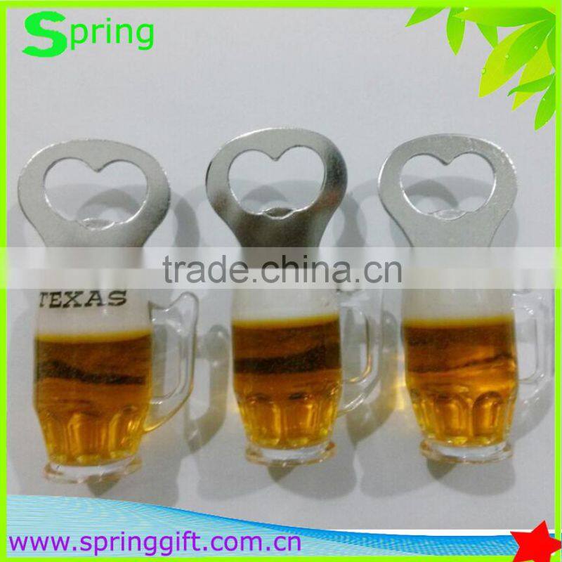 custom logo cup shape beer bottle opener with magnet oil input