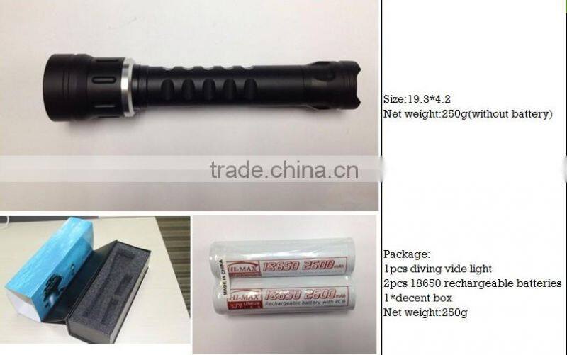 High performance CREE XM-L2 U2 Scuba underwater 1*18650 battery photography car diving video recorder