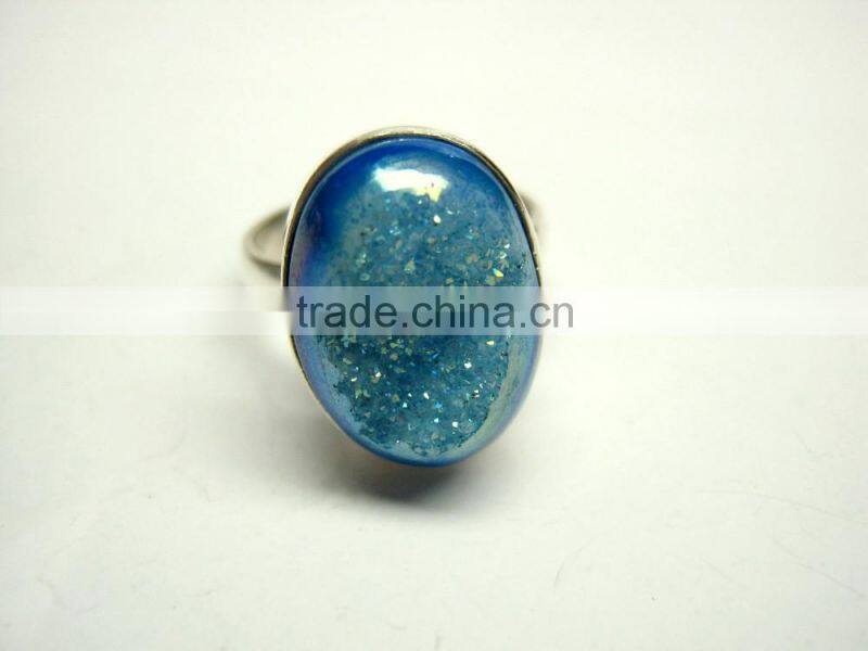 Coated Golden Dream Green Druzy Trillion Sterling Silver Jewelry, 925 Solid Sterling Silver Gemstone Ring,Designer Druzy Jewelry