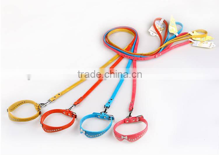 Fashion Diamond Studded Leather Dog Collar With Nice Colour;diamond-studded Leather Dog Collar and leash;dog collars and leashes